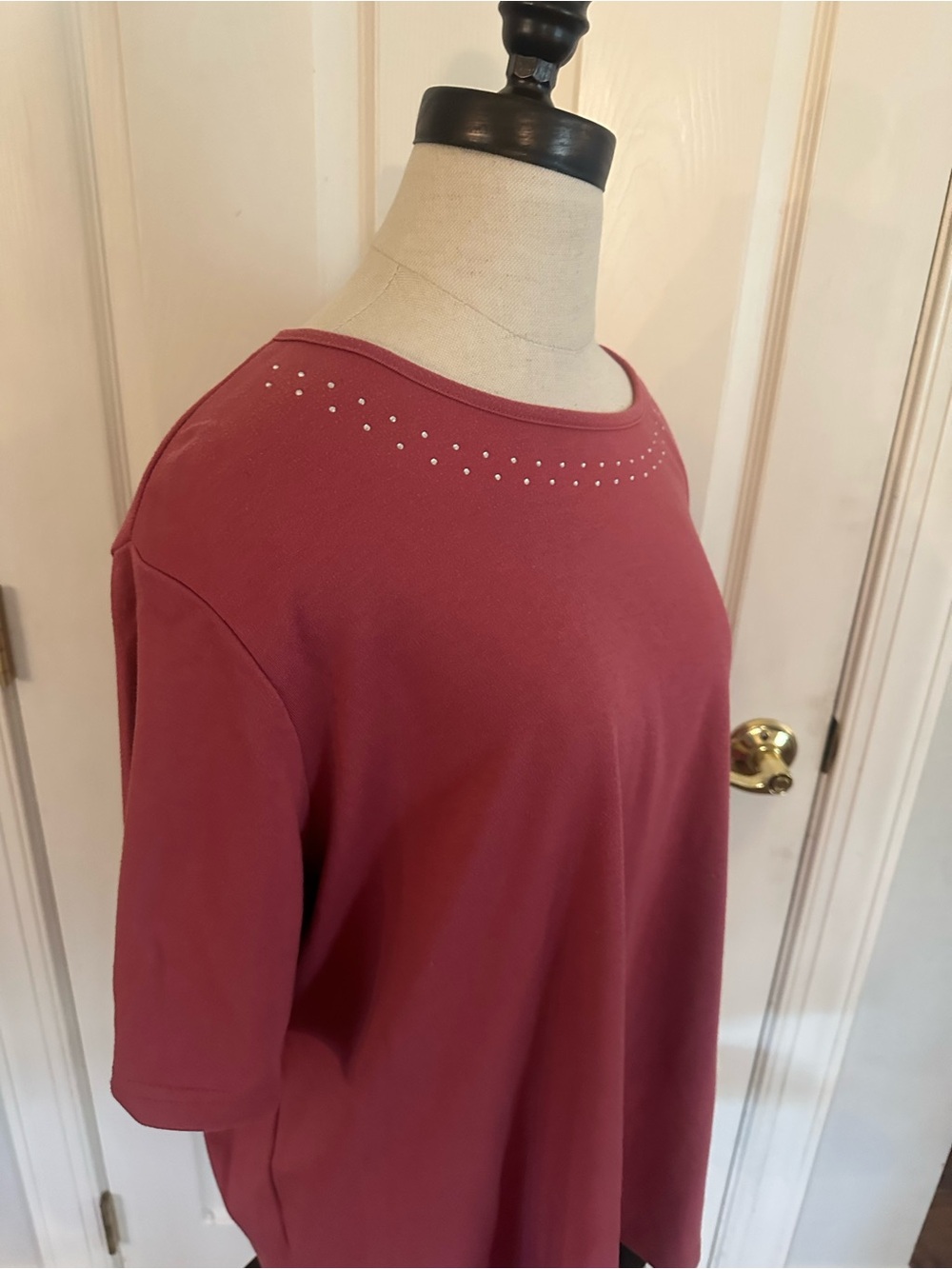 Architect Rose Pink Short Sleeve Crewneck Top with Rhinestone Accent